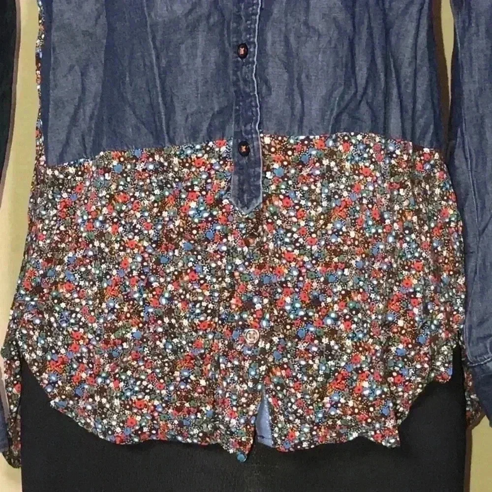 Anthropologie Postmark Denim and Floral Top Size 4 - Picture 4 of 6
